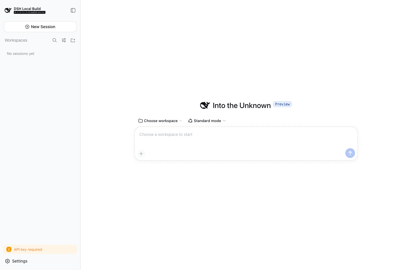 Harness Desktop conversation workspace before a model is configured